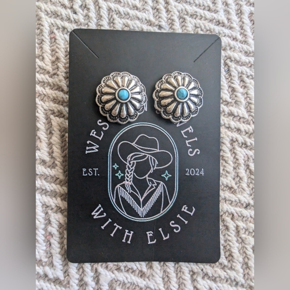 Western Jewels -Studs Silver and Turquoise Earrings - Picture 1 of 7